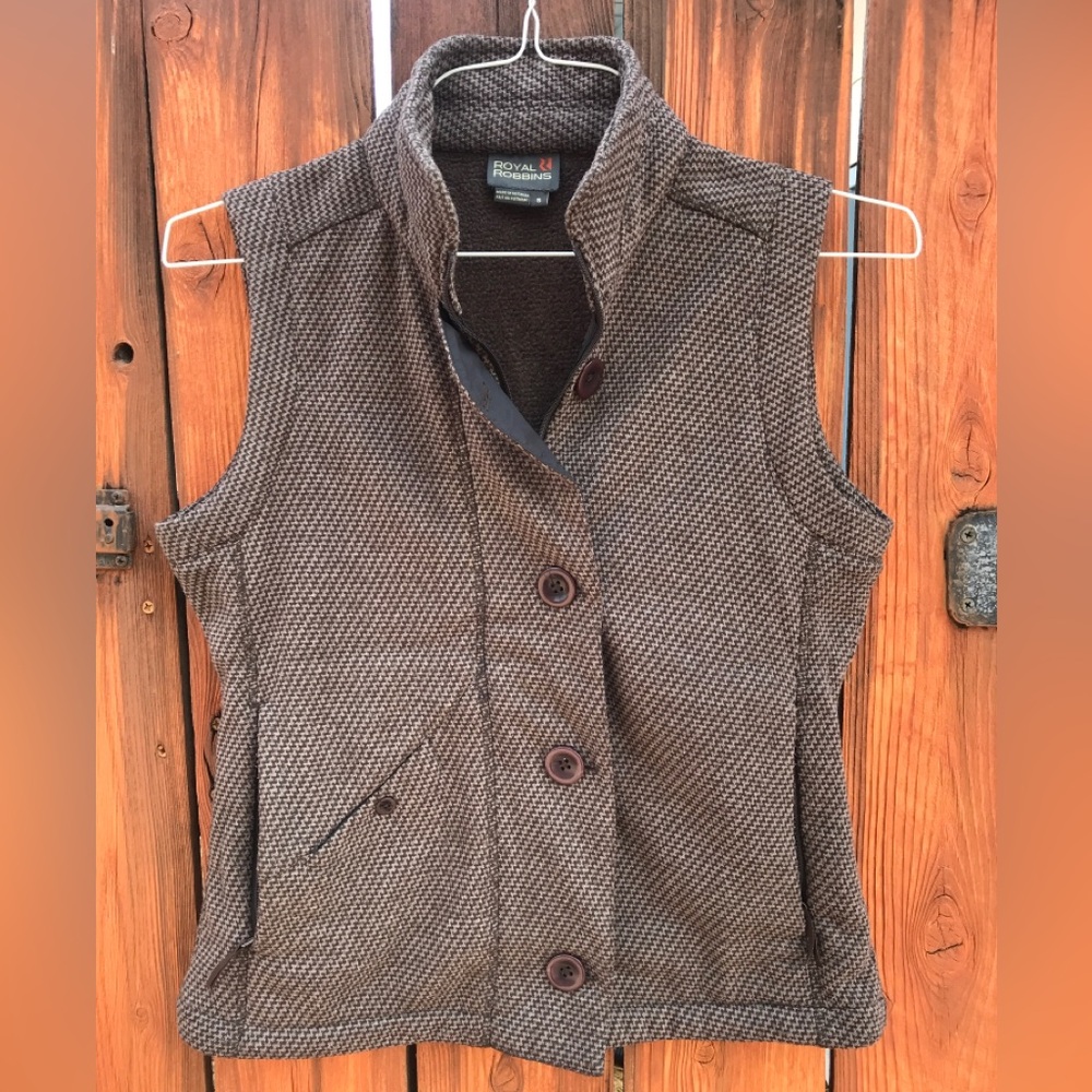Royal Robbins Brown Houndstooth Button-Up/Zipper Vest